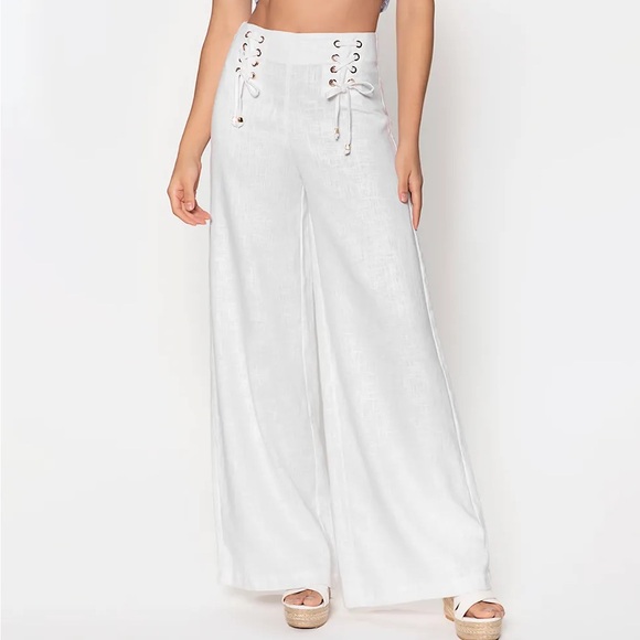 Studio F High Waist White Linen Pants - Size M - Picture 2 of 12